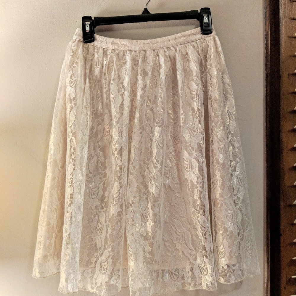 Frenchi Ivory and Metallic Gold Lace Skirt